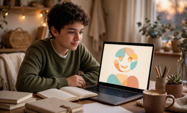 Student learning online with an AI tutor at home