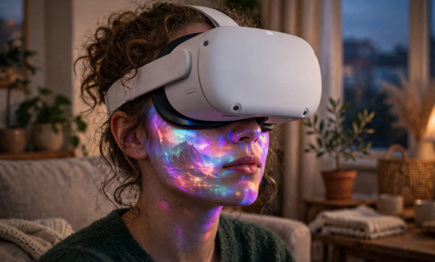 Augmented reality vs virtual reality — person wearing a VR headset