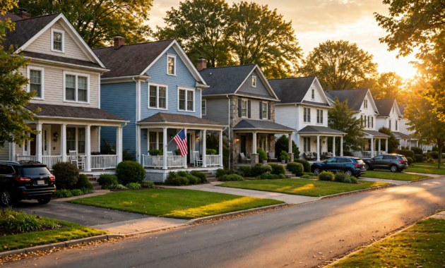 Best insurance companies in USA 2026 — American suburban homes and cars protected by reliable insurance