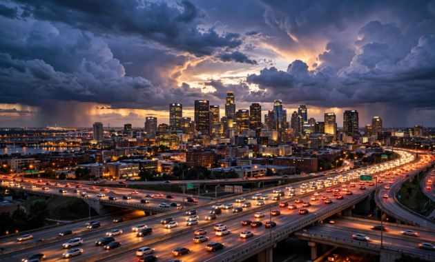 American city skyline at dusk showing nationwide insurance coverage across the USA