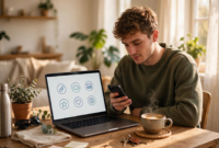 earn-money-online-with-url-shortener-2026-1 A person holding a smartphone at home while learning to earn money online with URL shortener 2026