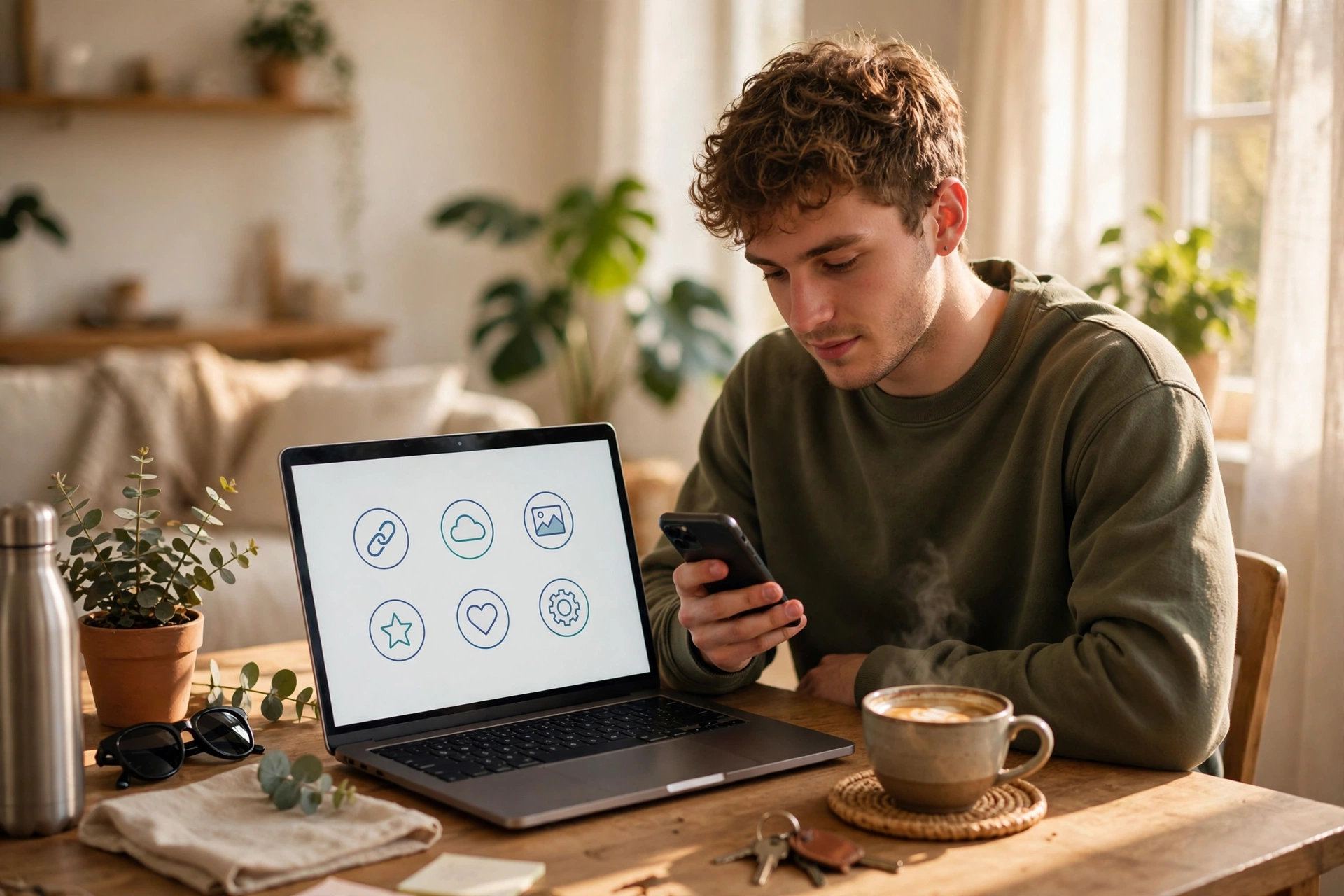 A person holding a smartphone at home while learning to earn money online with URL shortener 2026