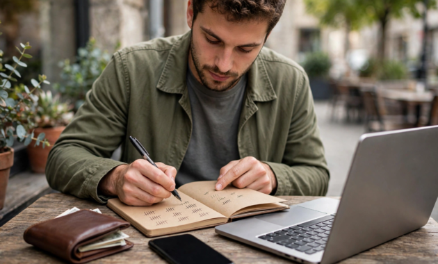 Person working from home sharing short links online for extra income