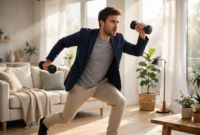fitness-tips-for-busy-professionals-1 A busy professional doing a quick home workout, one of the best fitness tips for busy professionals