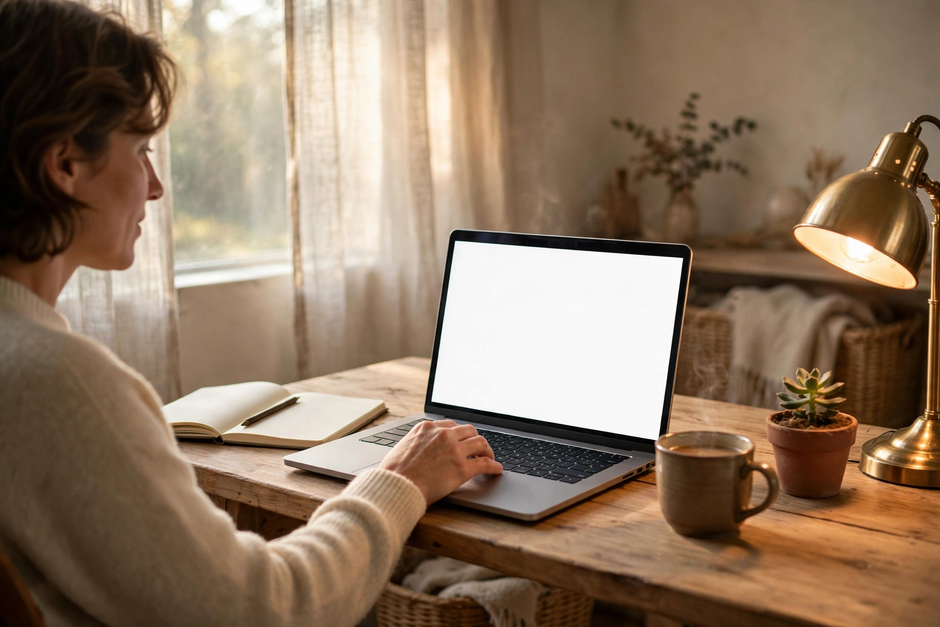 Person starting a laptop blog at home to make money blogging