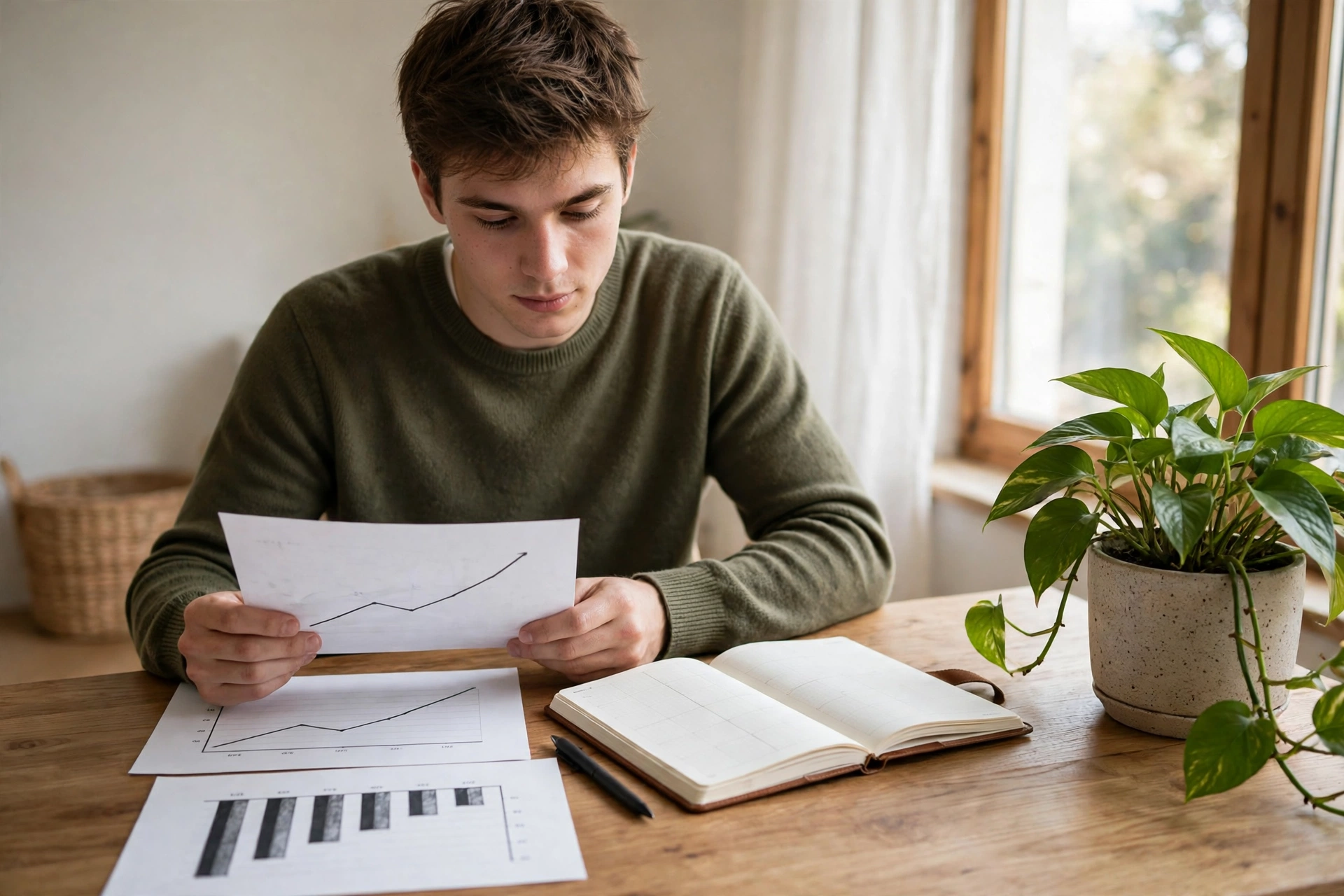 Entrepreneur reviewing growth charts while building an online affiliate business